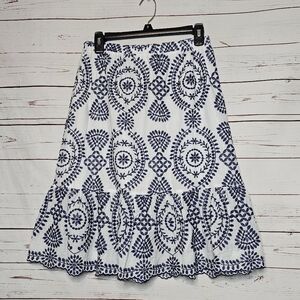 Adiva White and Blue Embroidered Skirt